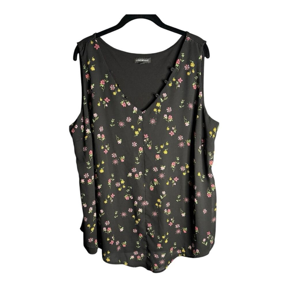 Lane Bryant Black Floral Sleeveless V Neck Blouse 18/20